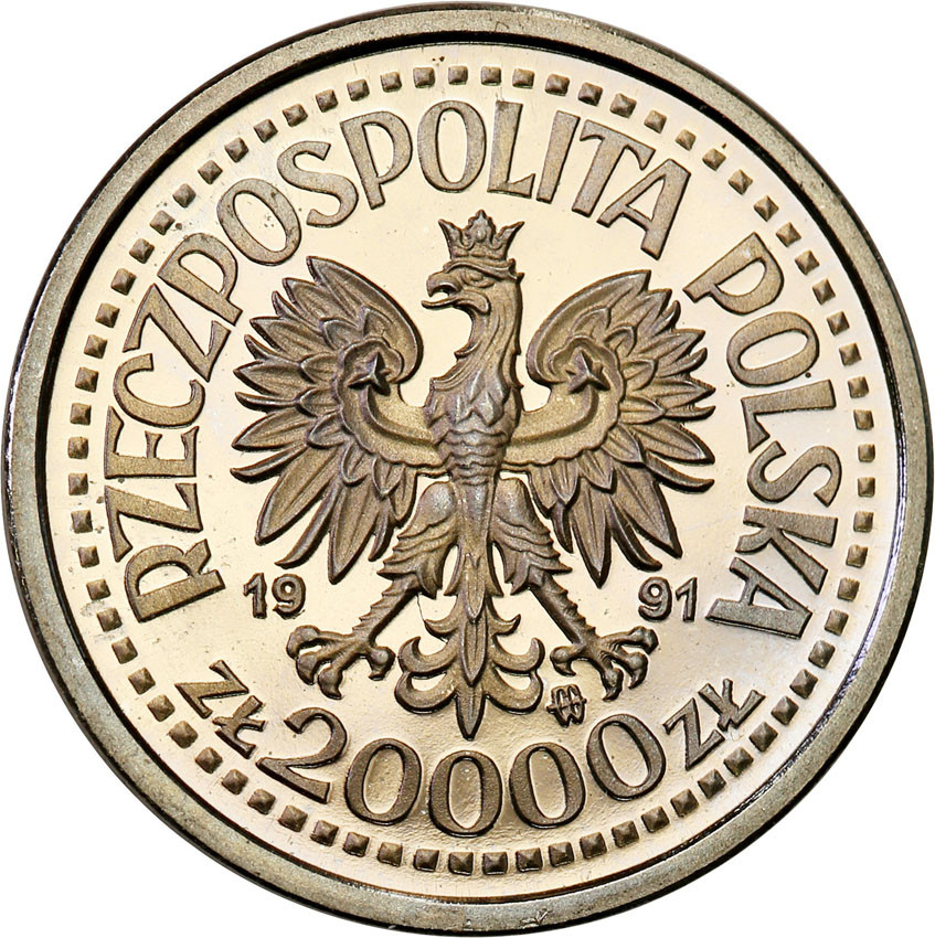 III RP. PRÓBA Nikiel 20 000 złotych 1991 Jan Paweł II Ołtarz